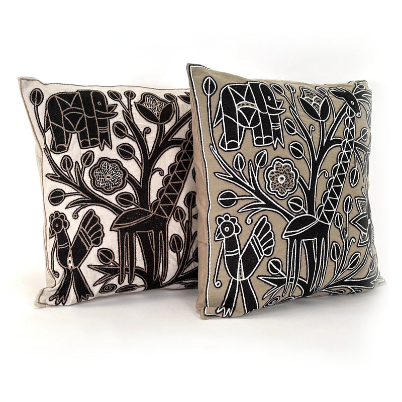 Beige and Black Giraffe Hand Embroidered Pillow Cover, photo 2 of 4