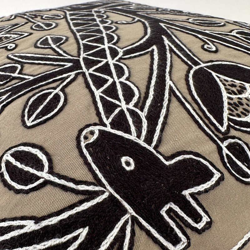 Beige and Black Giraffe Hand Embroidered Pillow Cover, detail