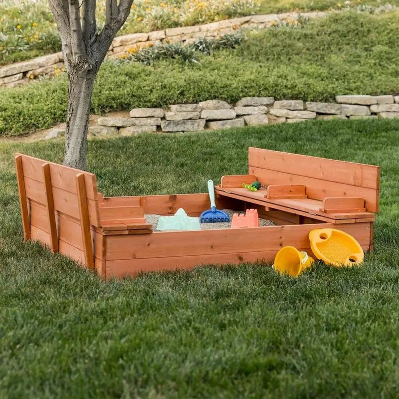 Sturdy Brown Cedar Kids Complete Seated Bench Sandbox by HomePacific