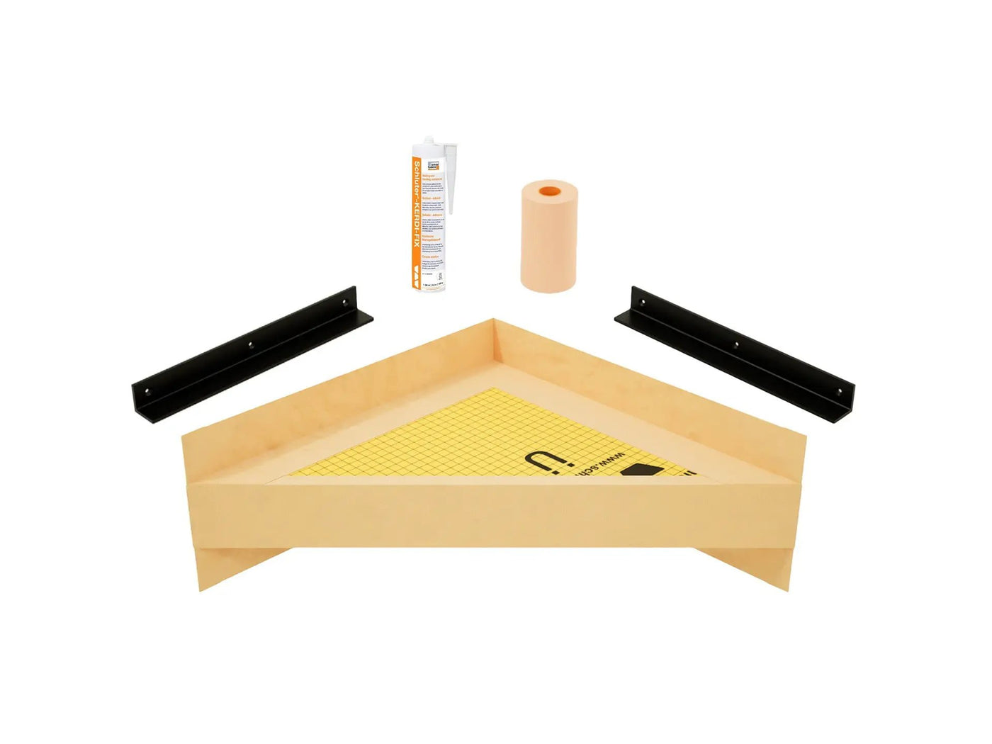The Original Floating Corner Shower Bench Kit™ with Orange Waterproof Board by The Original Granite Bracket