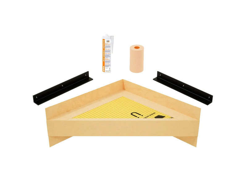 The Original Floating Corner Shower Bench Kit™ with Orange Waterproof Board by The Original Granite Bracket