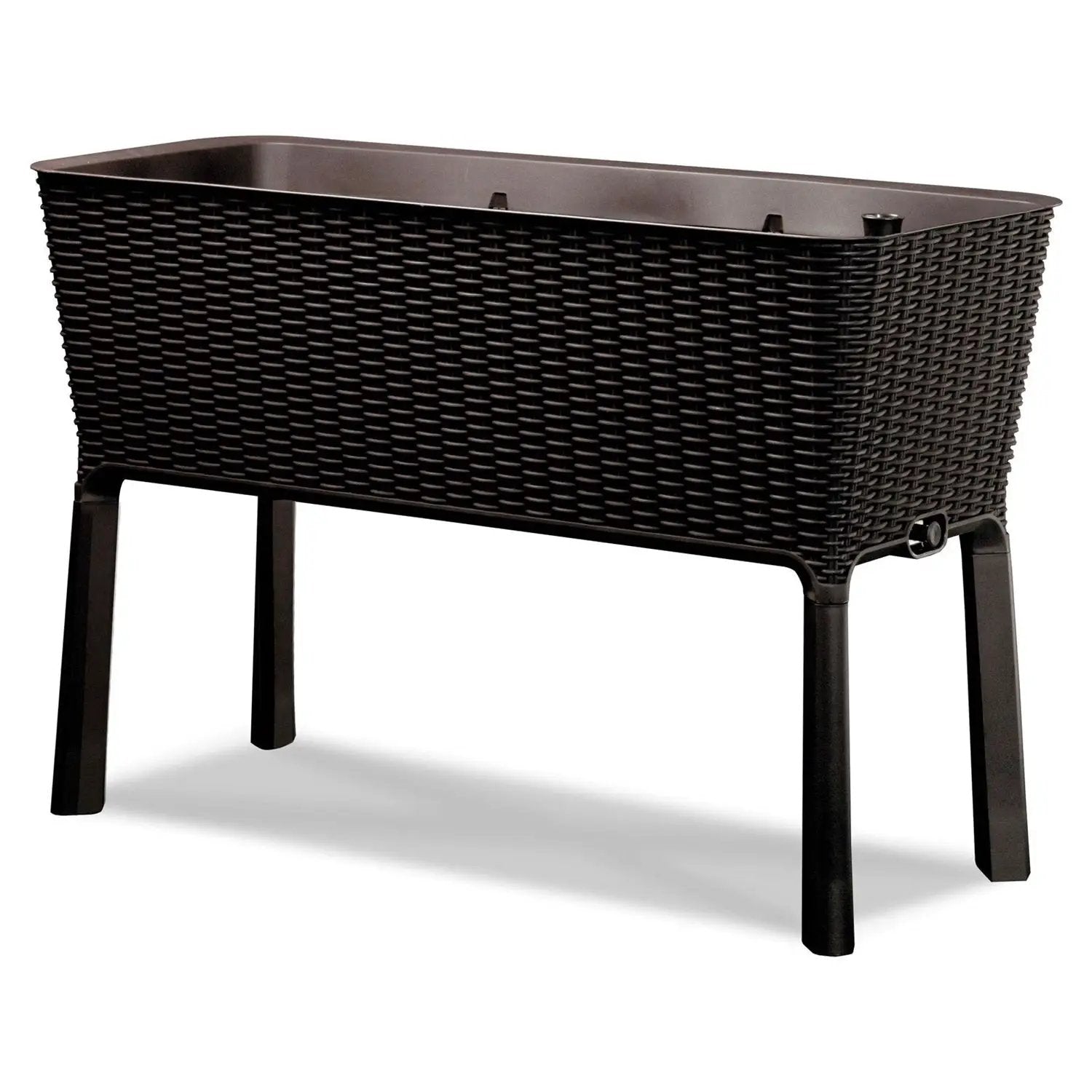 Modern Dark Brown Resin Wicker Raised Garden Bed Planter with Water Indicator by HomePacific