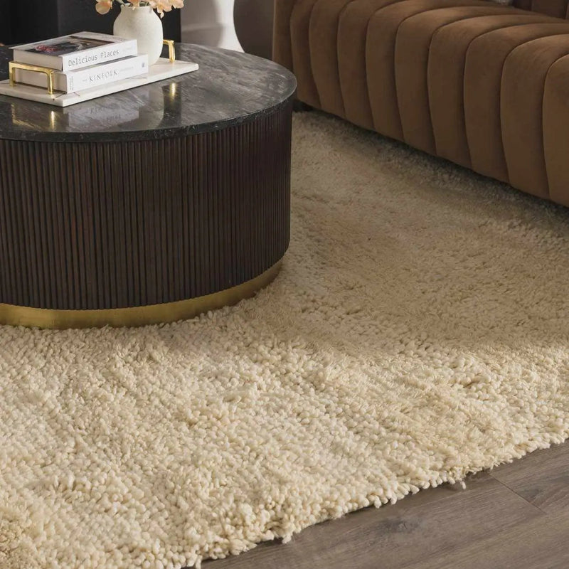 Kettering Solid Cream Wool Shag Rug by Boutique Rugs