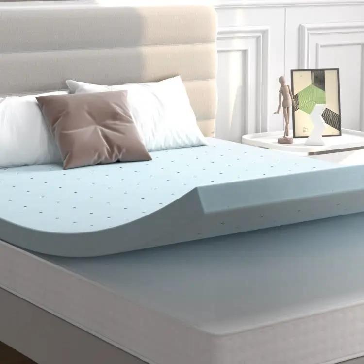 King size 4-inch Thick Soft Gel Memory Foam Mattress Topper in Light Blue by HomePacific