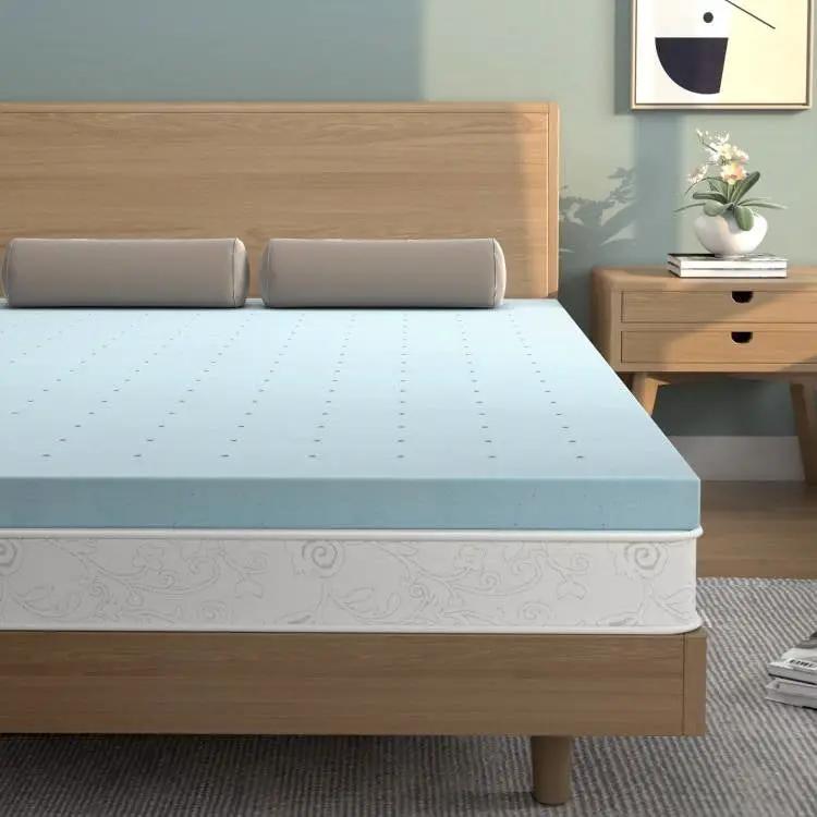 King size 4-inch Thick Soft Gel Memory Foam Mattress Topper in Light Blue by HomePacific