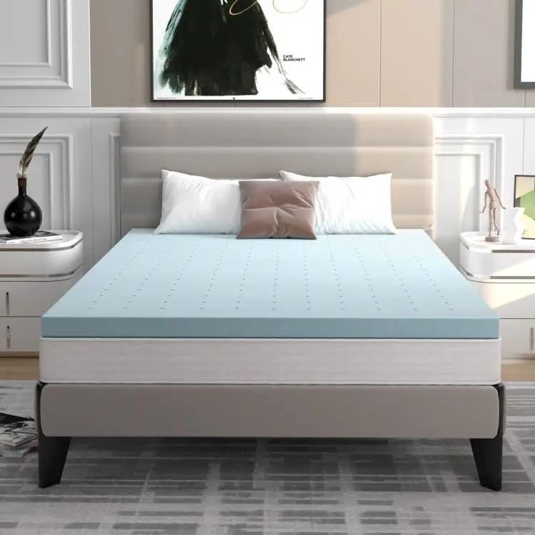 King size 4-inch Thick Soft Gel Memory Foam Mattress Topper in Light Blue by HomePacific