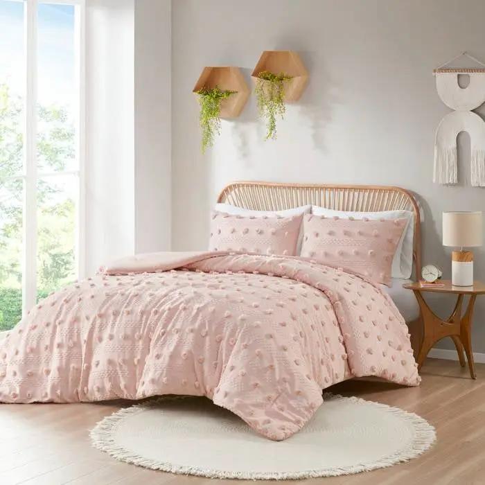 King / Cal King 3-Piece Pink Pompom Microfiber Comforter Set by HomePacific