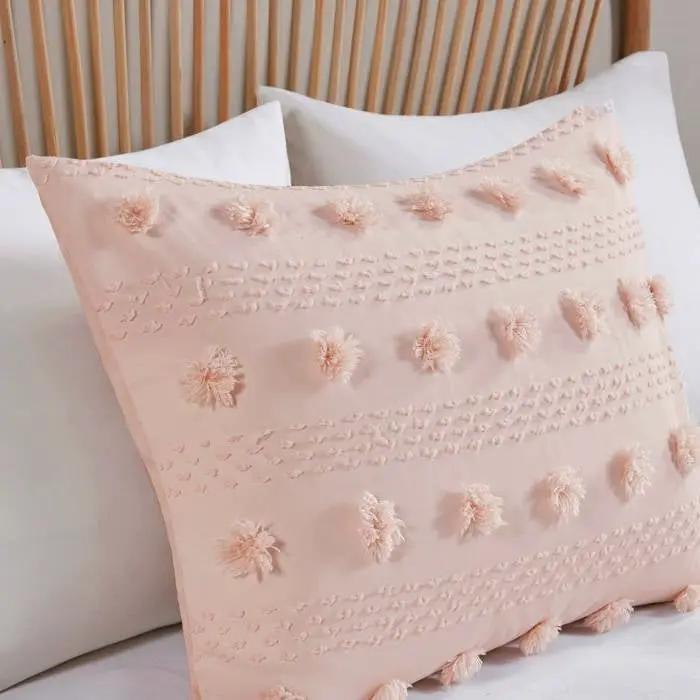 King / Cal King 3-Piece Pink Pompom Microfiber Comforter Set by HomePacific