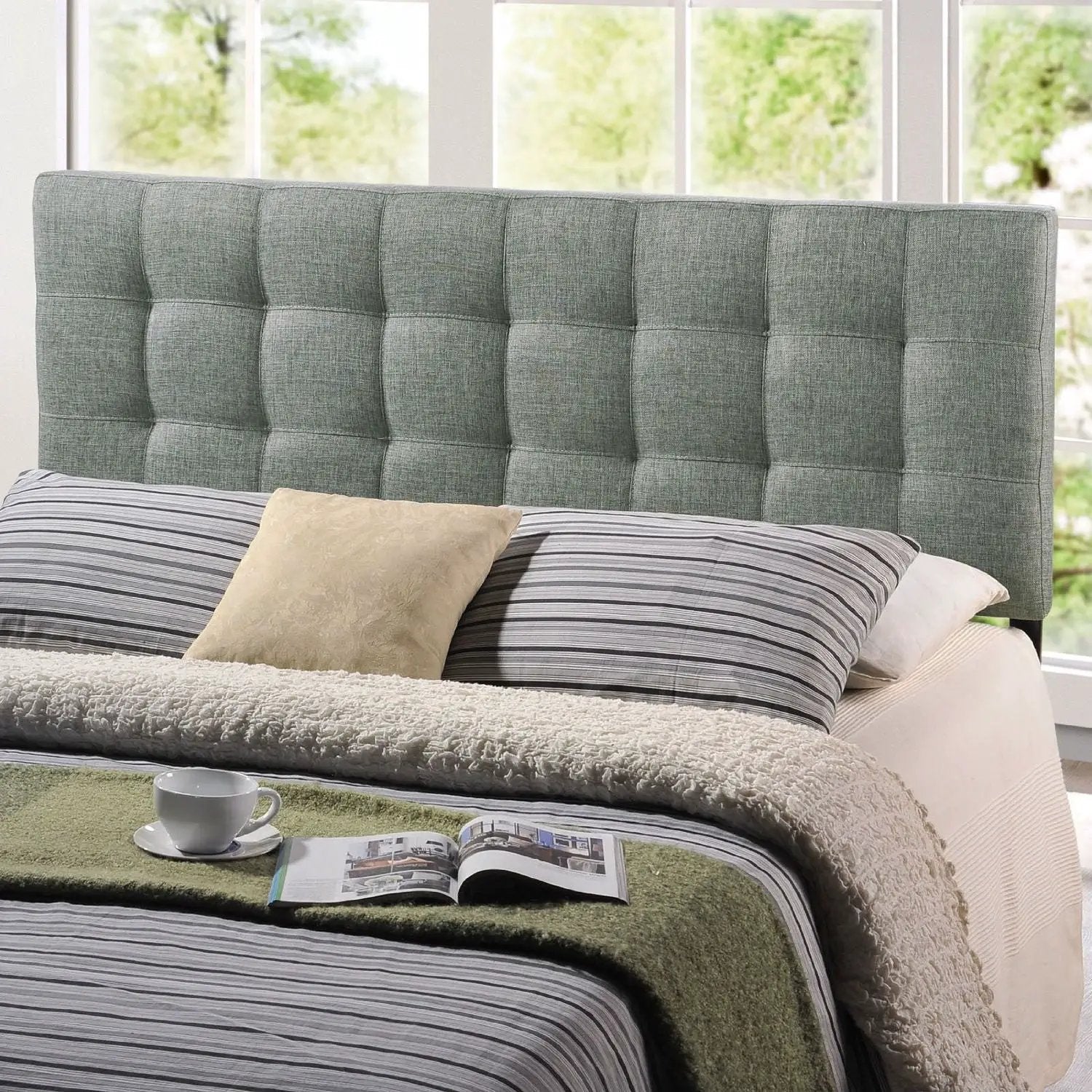 King size Grey Fabric Modern Button-Tufted Upholstered Headboard by HomePacific
