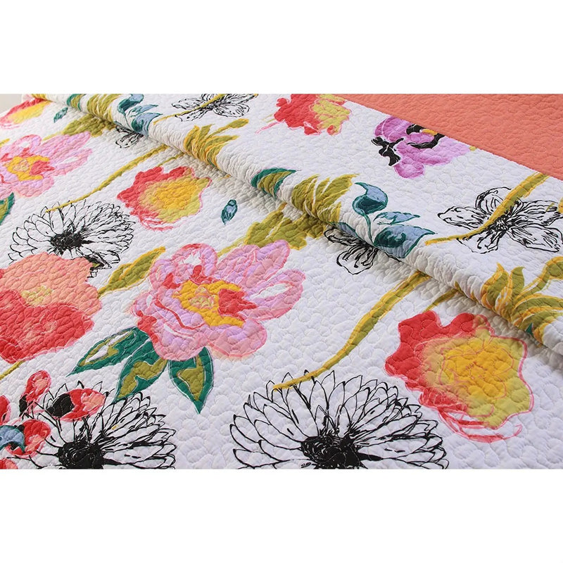 King size 3-Piece Cotton Quilt Set with Multi-Color Floral Pattern by HomePacific
