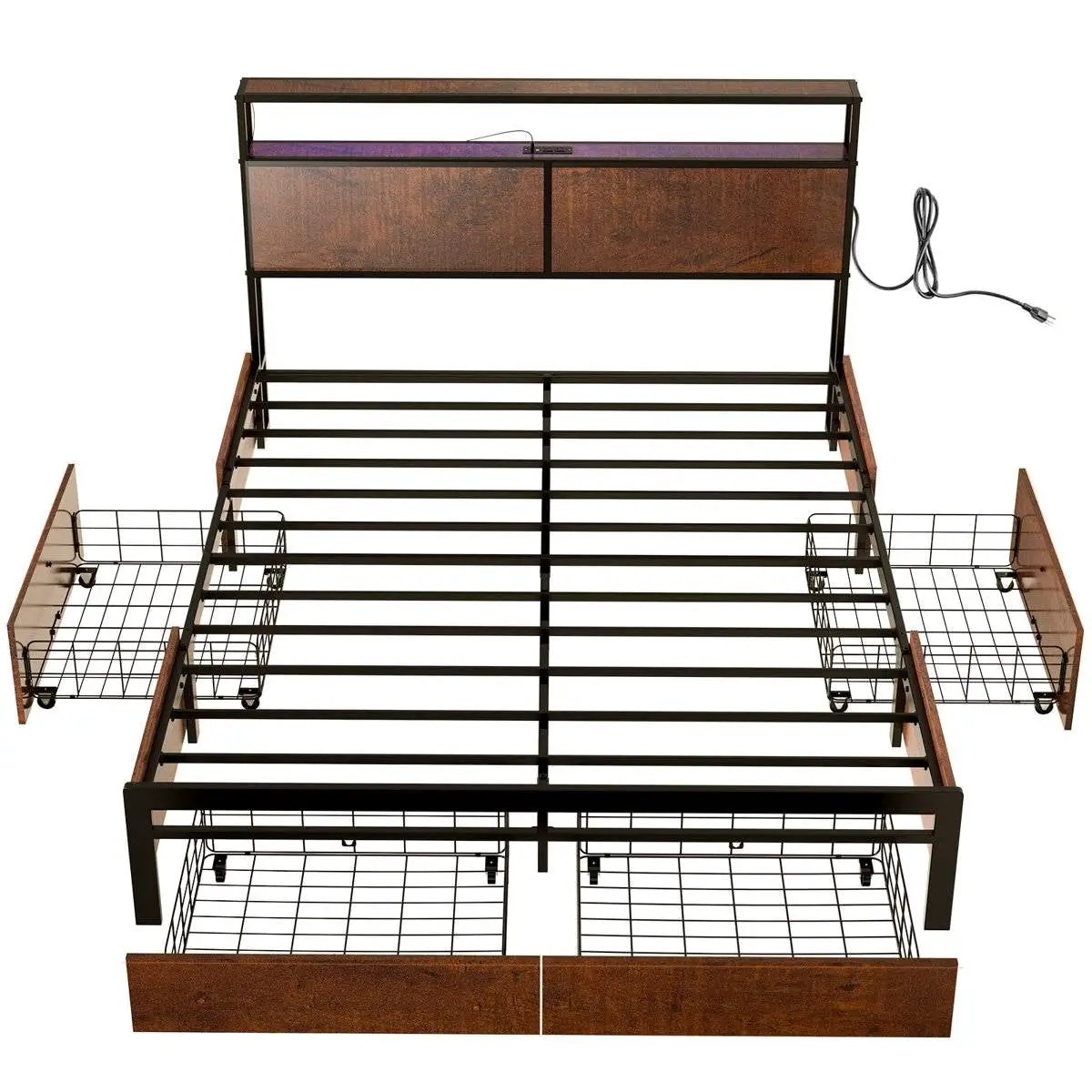 King size Platform Bed with Headboard and Storage Drawers in Brown Wood Finish by HomePacific