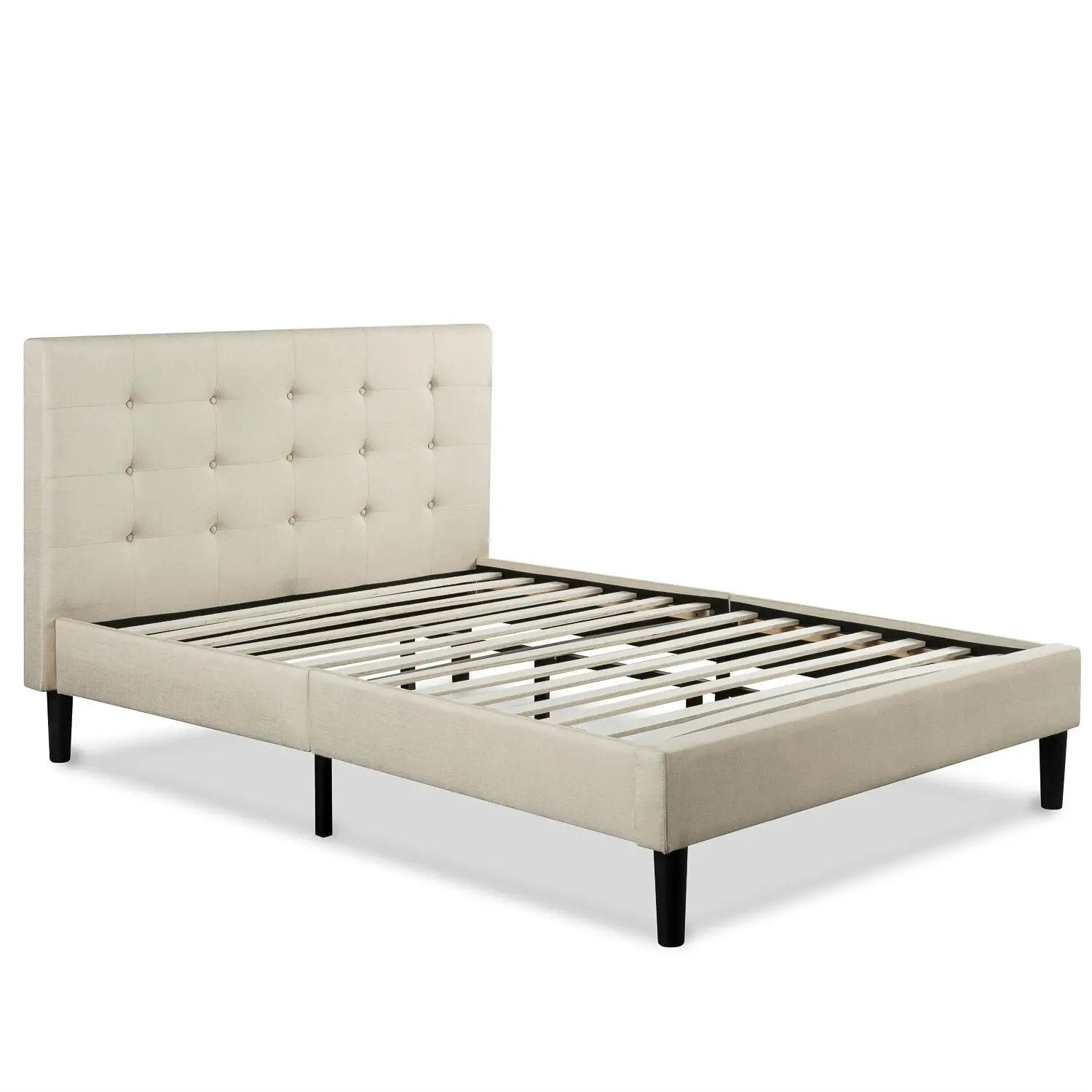 King size Taupe Beige Upholstered Platform Bed Frame with Headboard by HomePacific