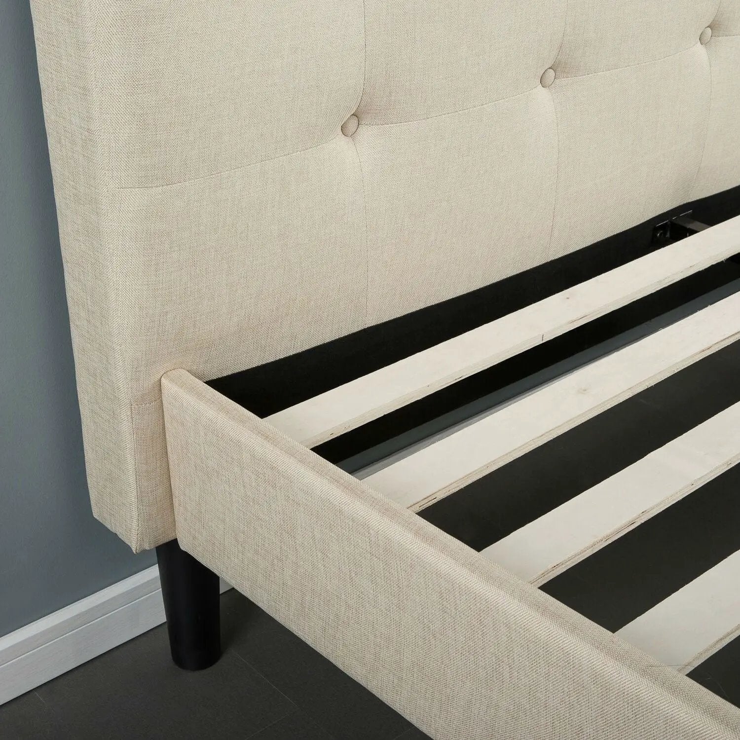 King size Taupe Beige Upholstered Platform Bed Frame with Headboard by HomePacific