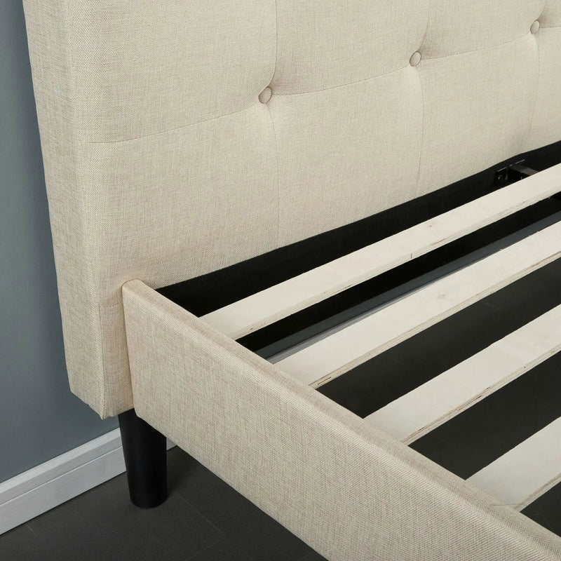 King size Taupe Beige Upholstered Platform Bed Frame with Headboard by HomePacific