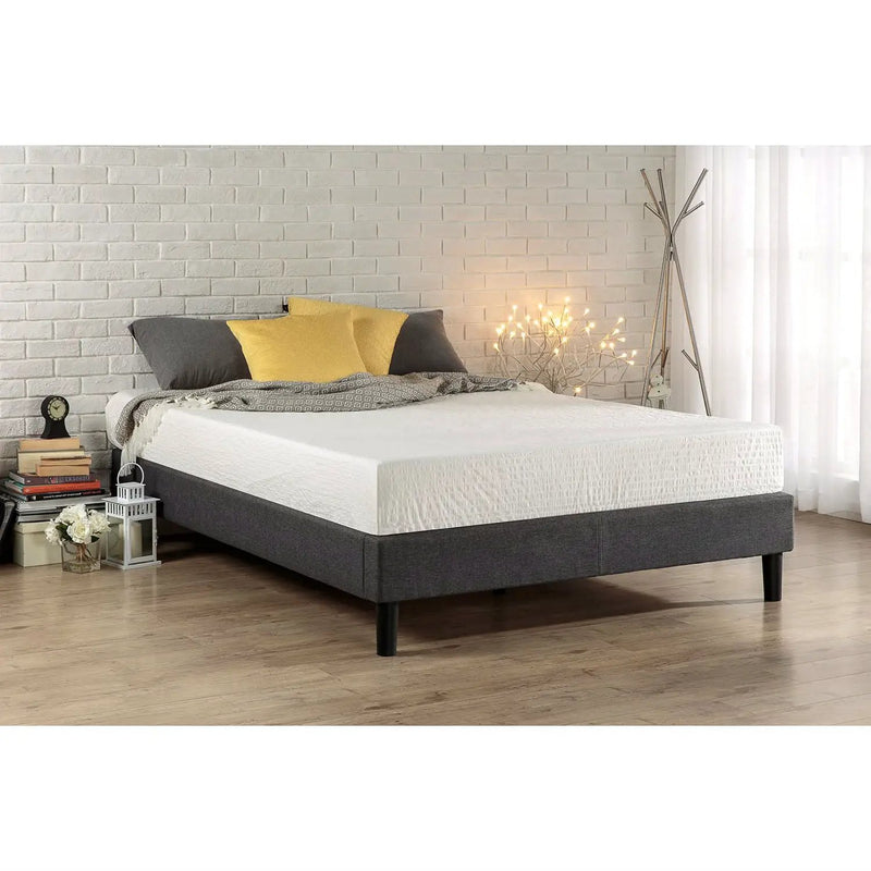 King size Modern Grey Upholstered Padded Platform Bed Fame by HomePacific