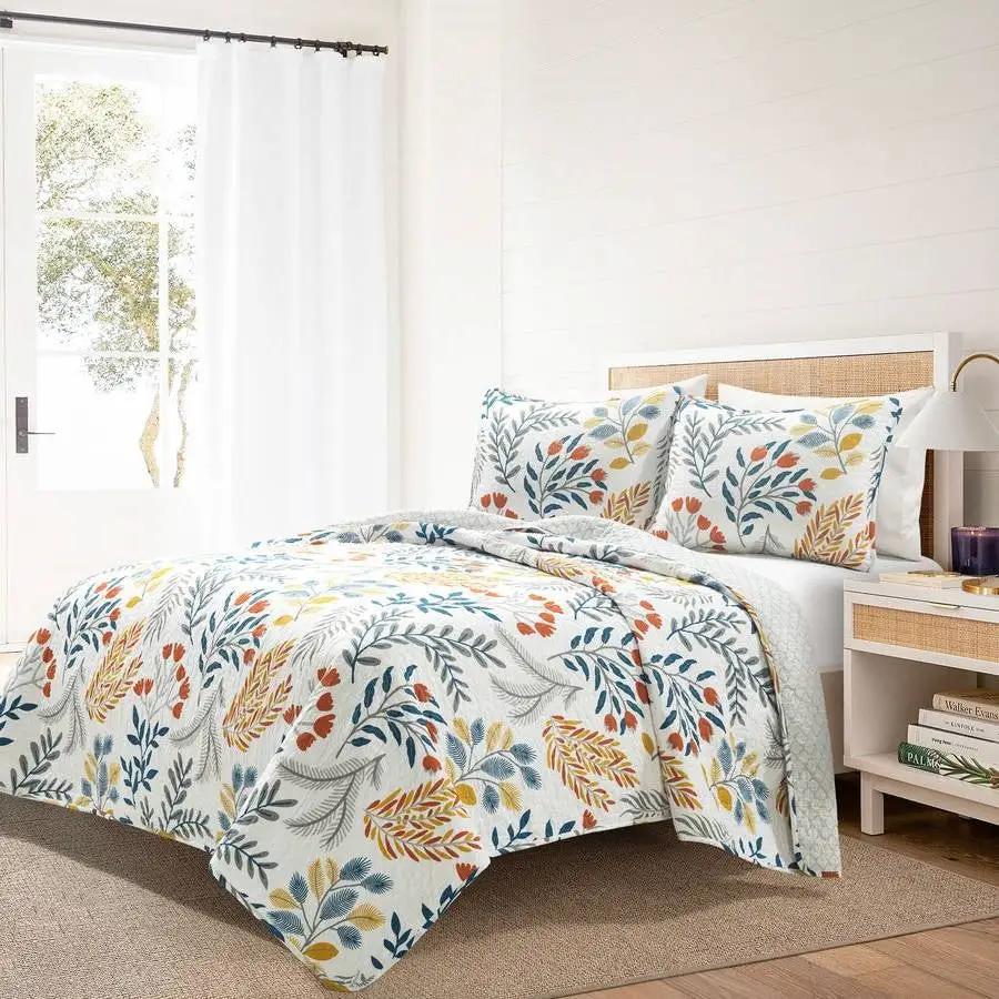King/CAL King 3 Piece Botanical Floral Lightweight Quilt Set by HomePacific