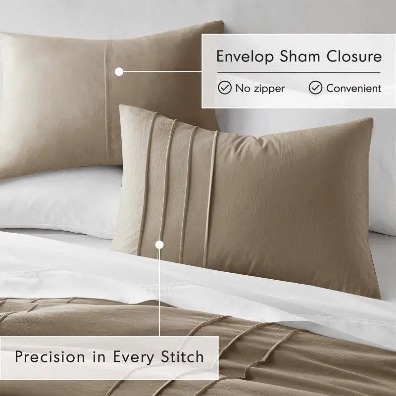 Queen size Microfiber Pleated Soft Lightweight Comforter Set Tan Khaki Taupe by HomePacific