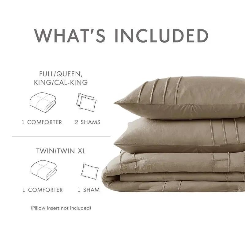 Queen size Microfiber Pleated Soft Lightweight Comforter Set Tan Khaki Taupe by HomePacific