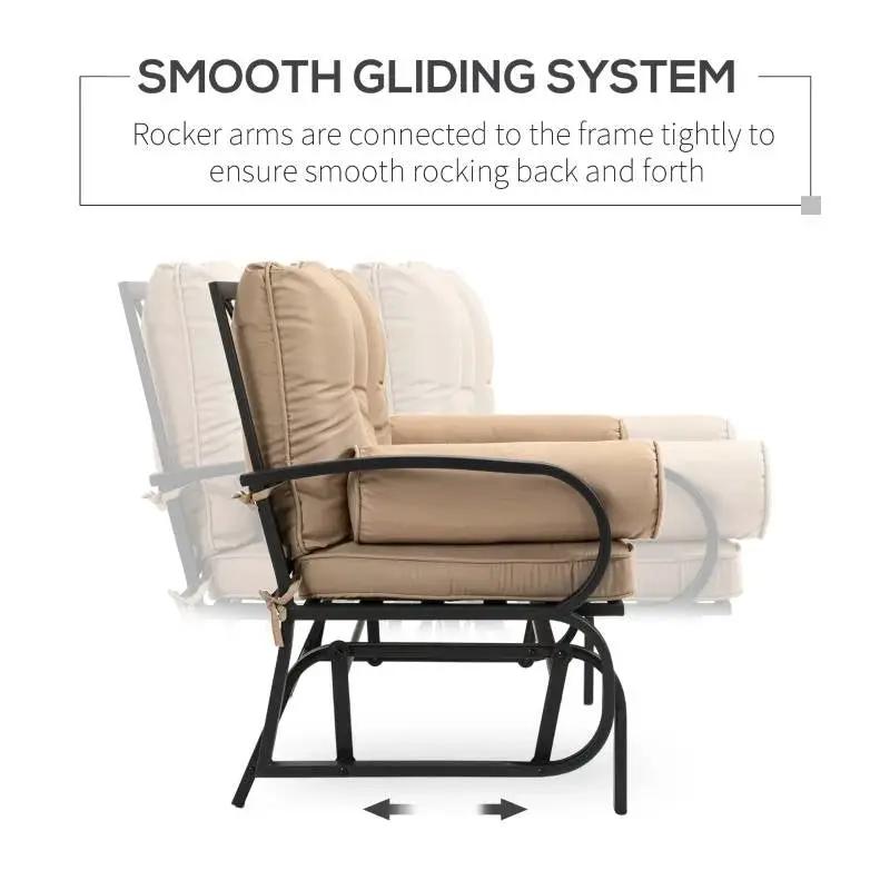 Outdoor Garden Patio Rocking Glider Chair Loveseat with Tan Khaki Cushions by HomePacific
