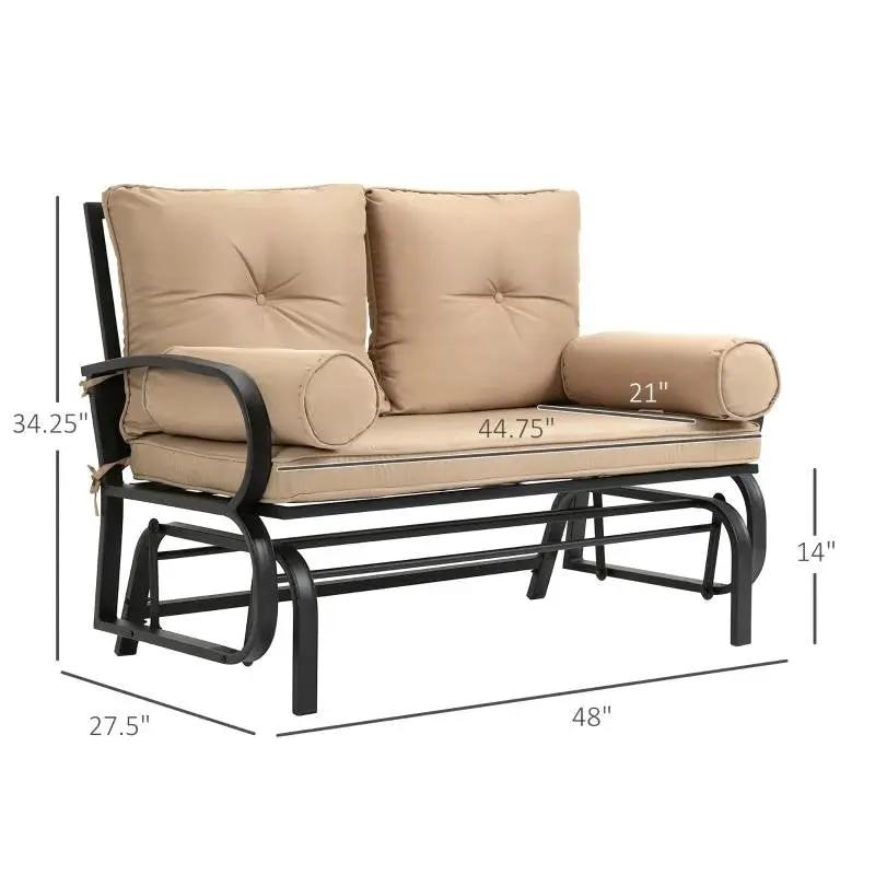 Outdoor Garden Patio Rocking Glider Chair Loveseat with Tan Khaki Cushions by HomePacific