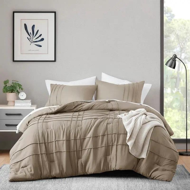 Twin/Twin XL Microfiber Pleated Soft Lightweight Comforter Set Tan Khaki by HomePacific