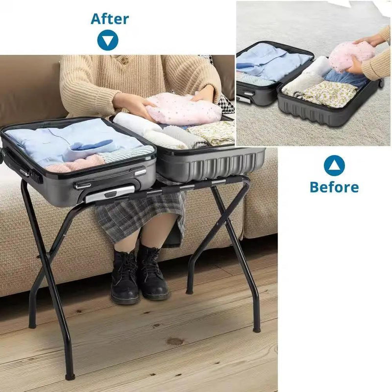 Sturdy Black Metal Foldable Luggage Rack by HomePacific