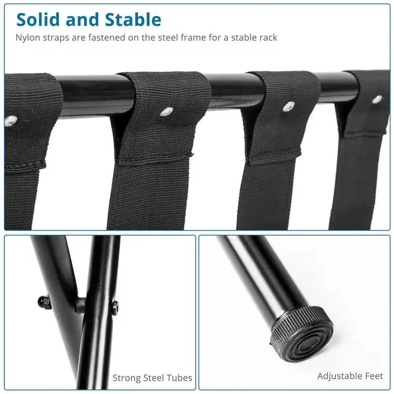 Sturdy Black Metal Foldable Luggage Rack by HomePacific