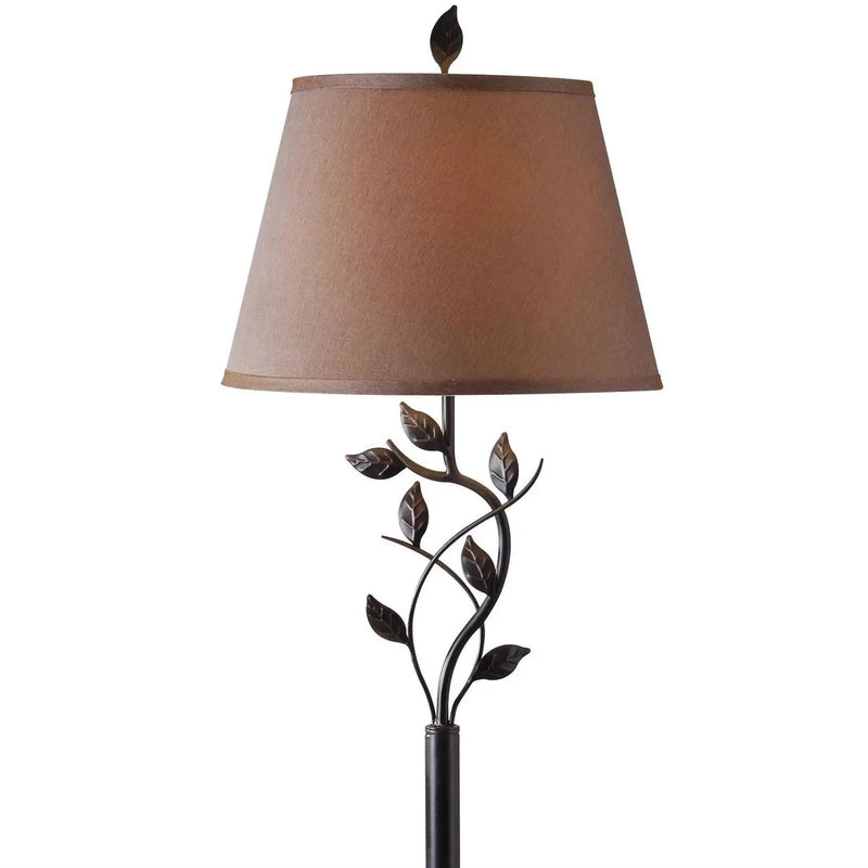 Vine Leaves Rubbed Bronze Finish Floor Lamp with 15-inch Gold Tapered Shade by HomePacific