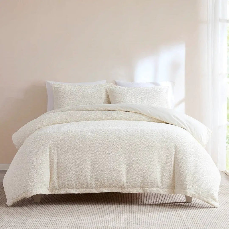 King Size 3-Piece Off White Boucle Duvet Cover Set by HomePacific
