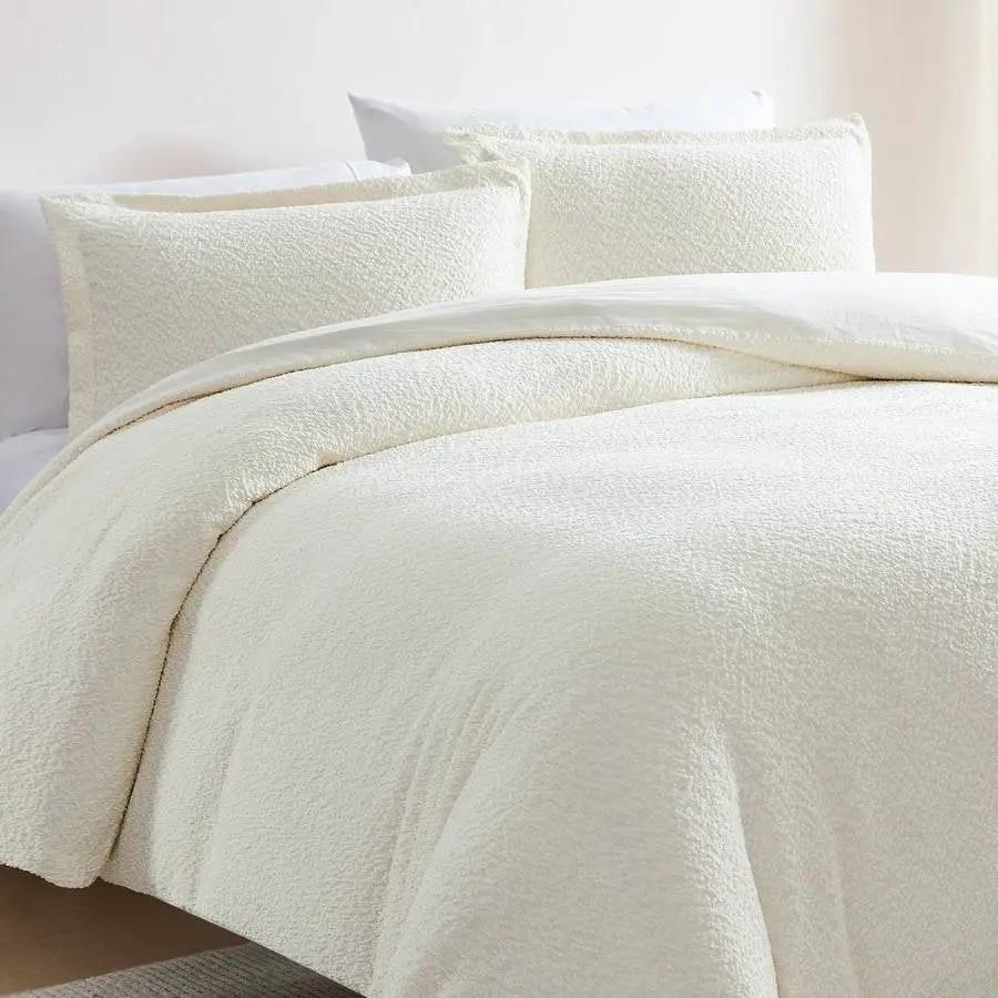 King Size 3-Piece Off White Boucle Duvet Cover Set by HomePacific