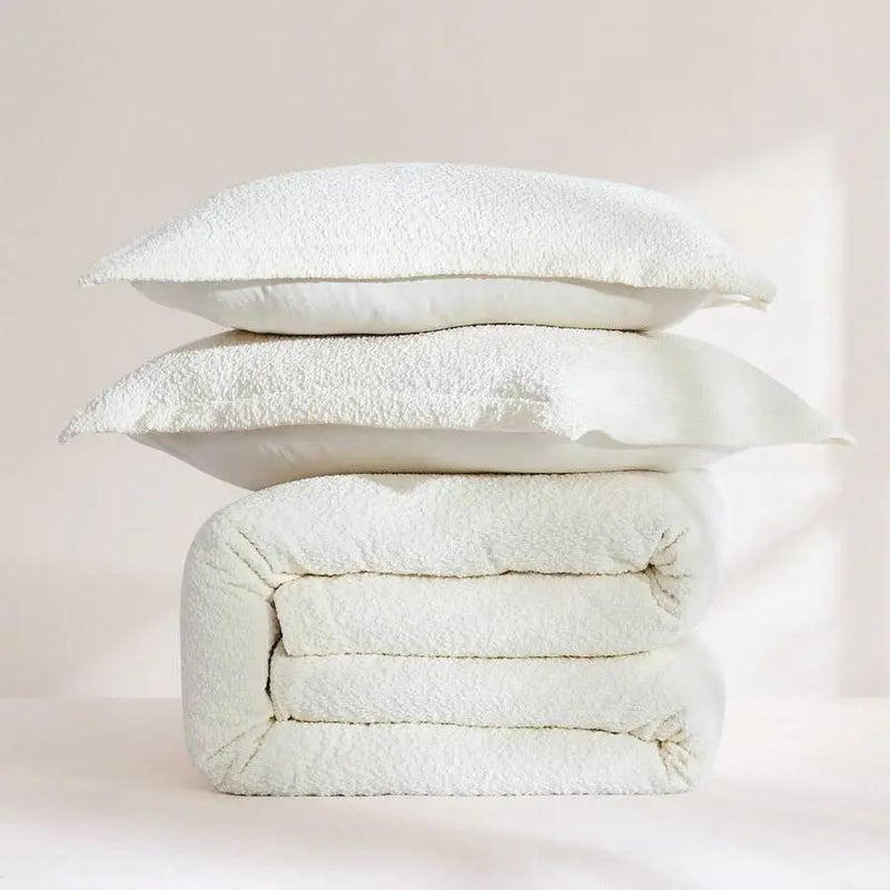 King Size 3-Piece Off White Boucle Duvet Cover Set by HomePacific