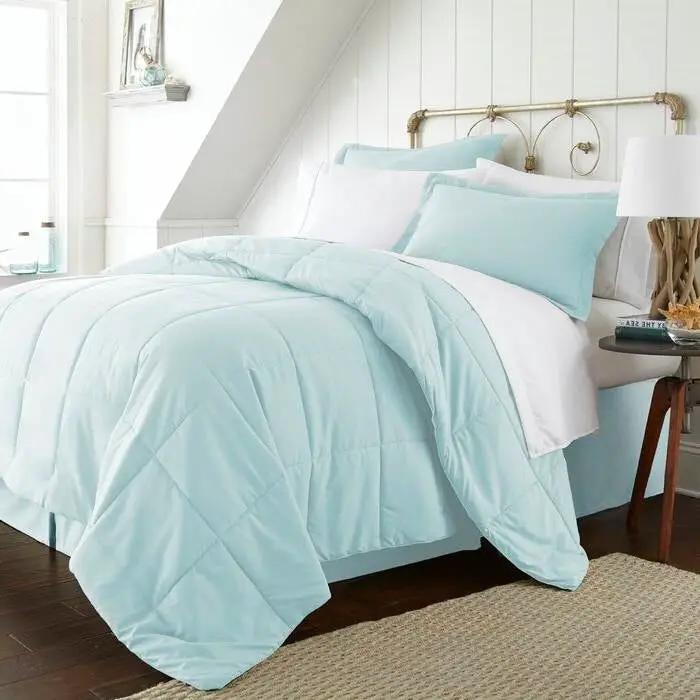 King size Microfiber 6-Piece Reversible Bed-in-a-Bag Comforter Set in Aqua Blue by HomePacific