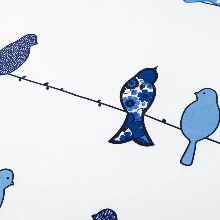 King size Blue White Floral Birds on Wire Soft Polyester 6 Piece Sheet Set by HomePacific