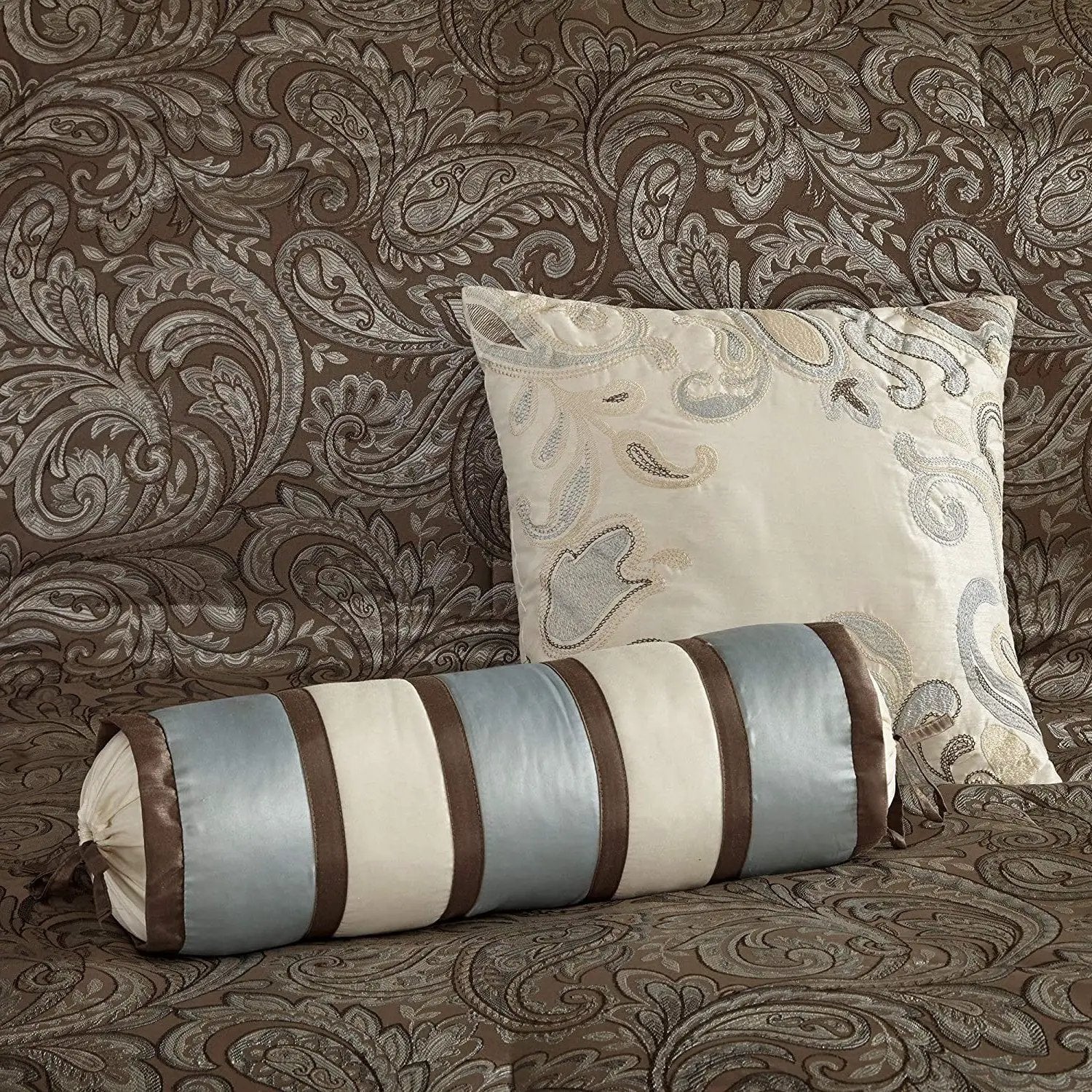 King 12 Piece Cotton Polyester Comforter Set Blue Paisley by HomePacific