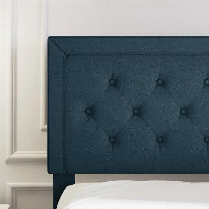King Adjustable Height Platform Bed Frame with Blue Upholstered Headboard by HomePacific