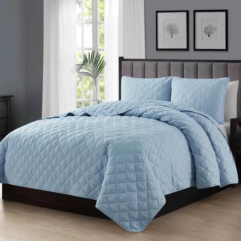 King/CAL King 3-Piece Light Blue Microfiber Reversible Diamond Quilt Set by HomePacific