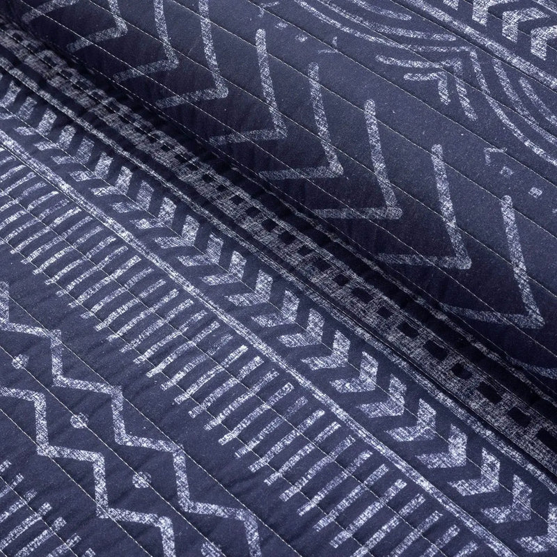 King size Scandinavian Chevron Navy Blue White Reversible Cotton Quilt Set by HomePacific