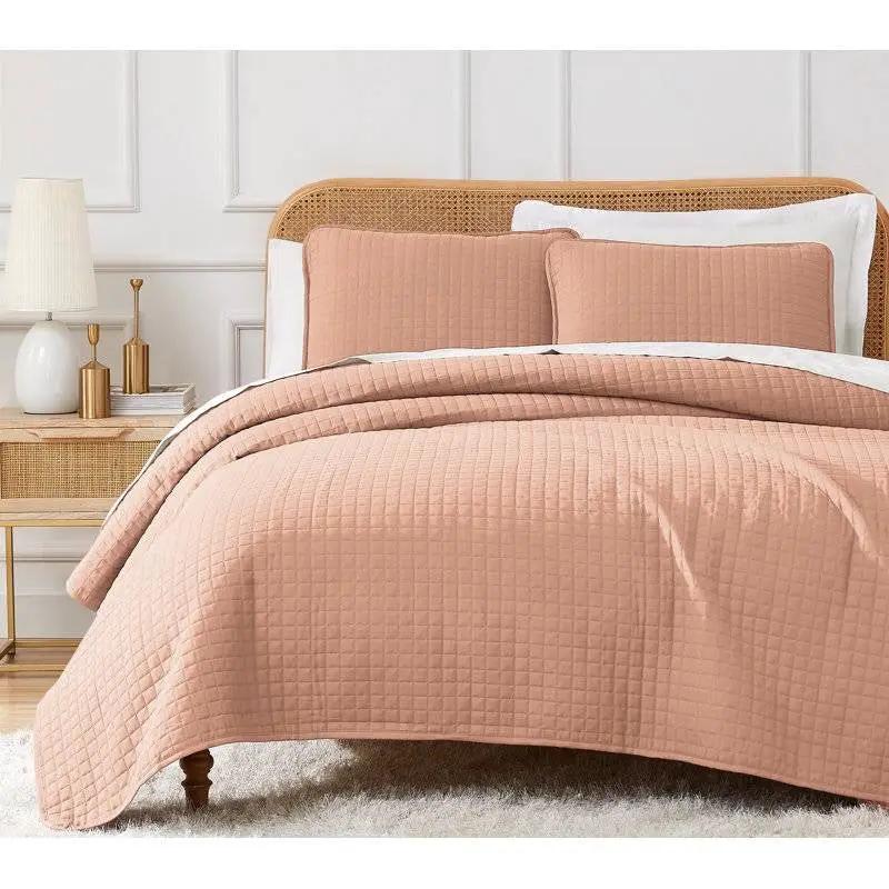 King/Cal King Lightweight Blush Ultra Soft 3-Piece Microfiber Quilt Set by HomePacific