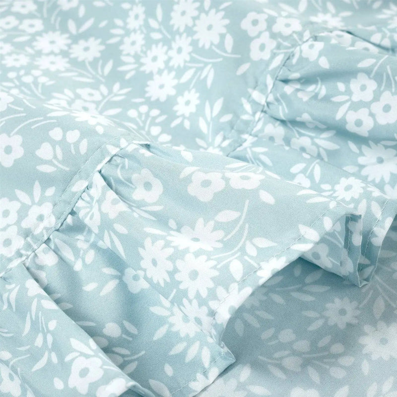 King Size Polyester Blue Ruffle Floral 6 Piece Sheet Set by HomePacific