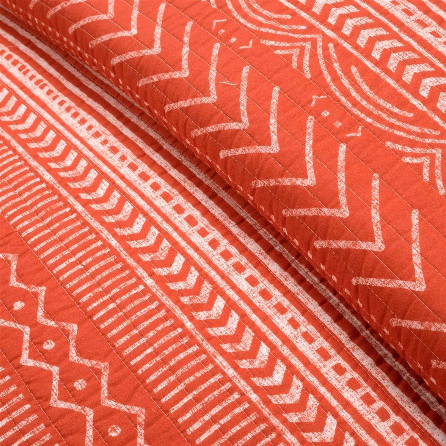 King size Scandinavian Chevron Orange White Stripe Reversible Cotton Quilt Set by HomePacific