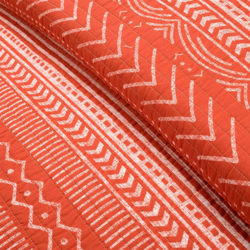 King size Scandinavian Chevron Orange White Stripe Reversible Cotton Quilt Set by HomePacific