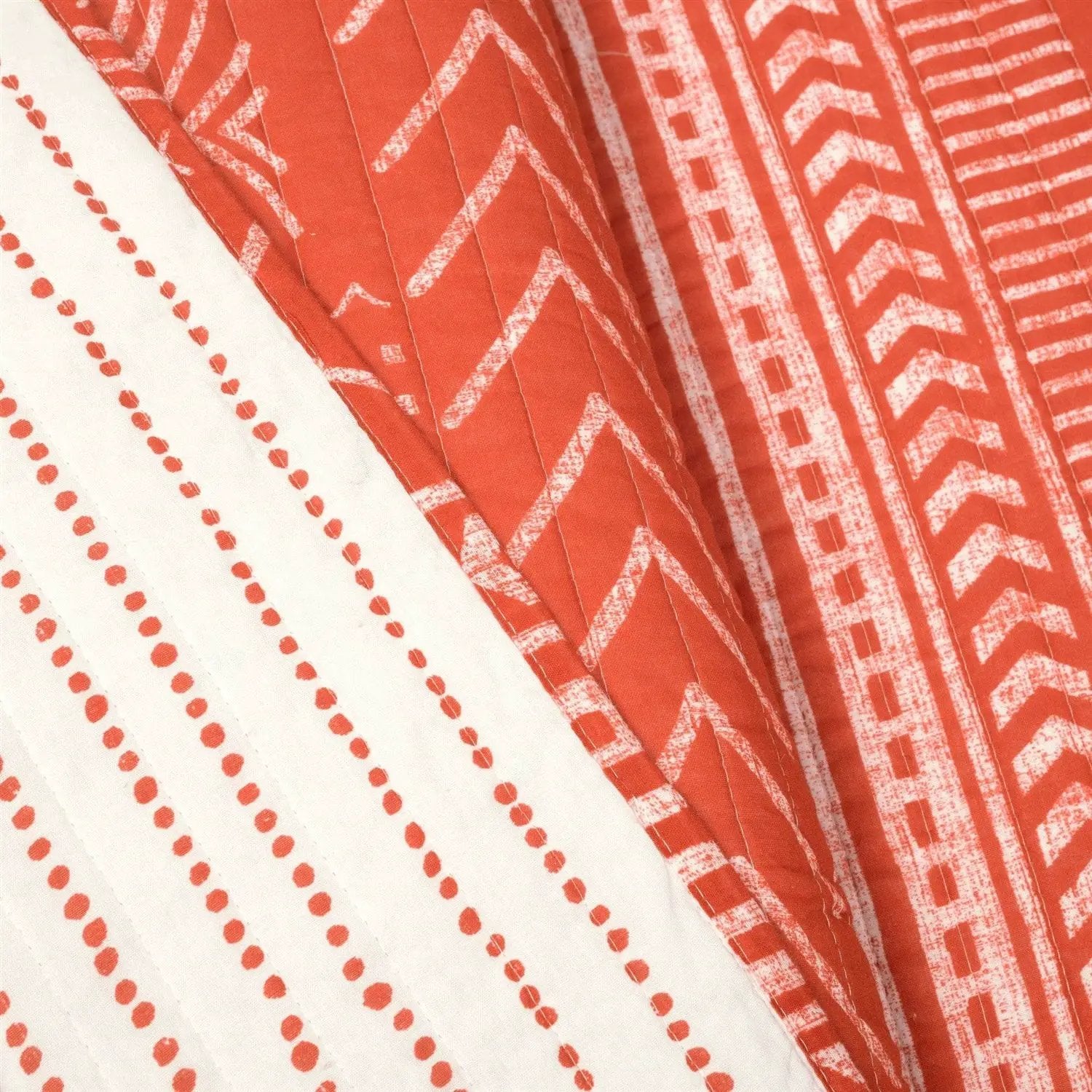 King size Scandinavian Chevron Orange White Stripe Reversible Cotton Quilt Set by HomePacific