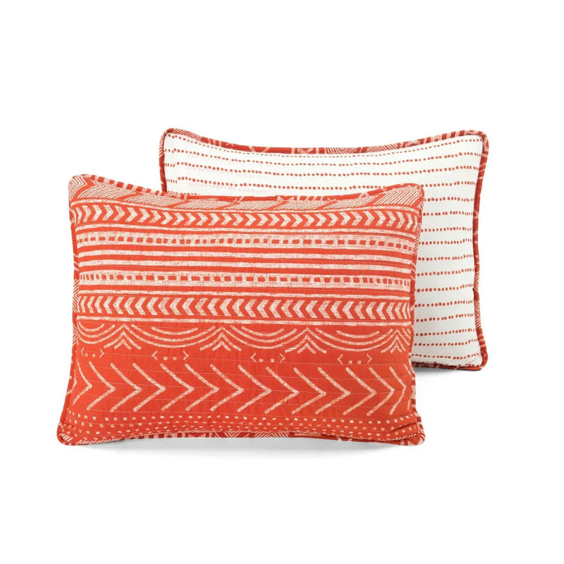 King size Scandinavian Chevron Orange White Stripe Reversible Cotton Quilt Set by HomePacific