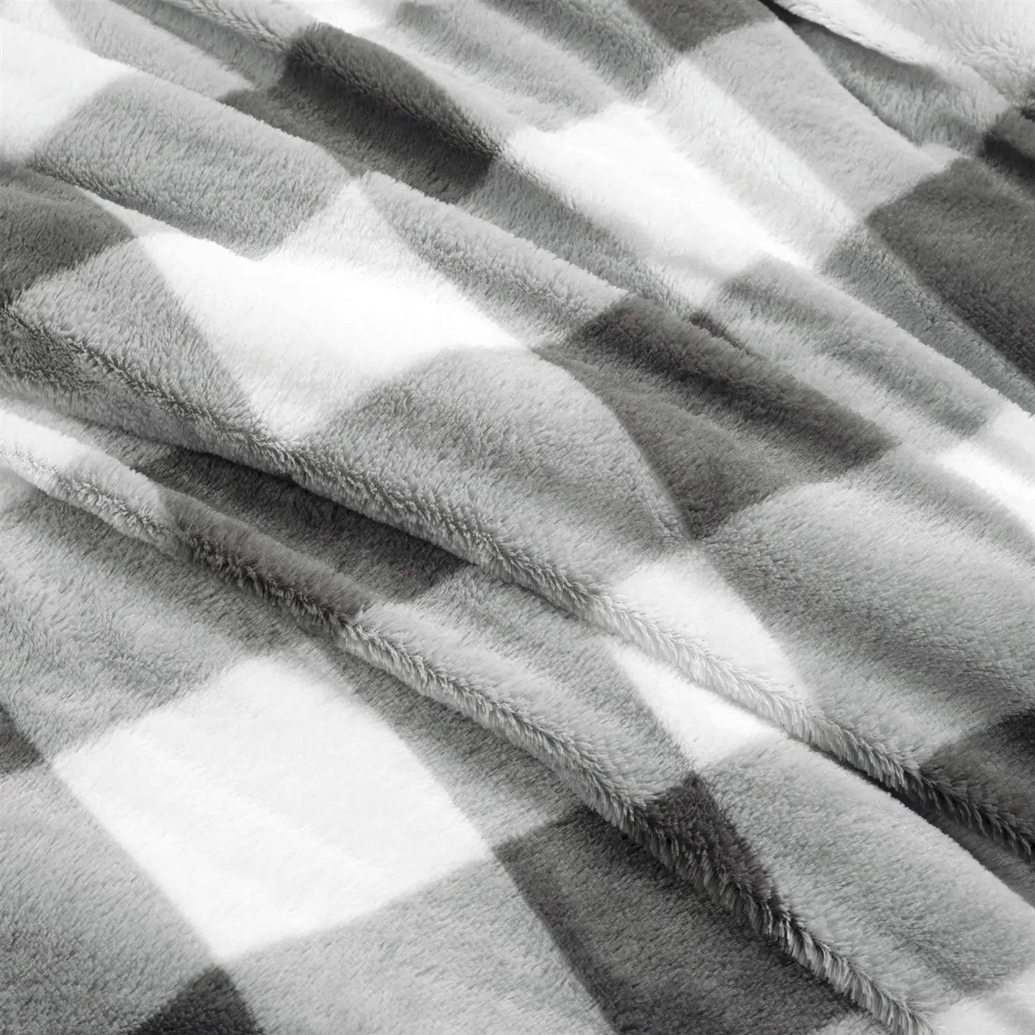 King Size Plaid Soft Faux Fur Comforter Set in Black White Grey by HomePacific