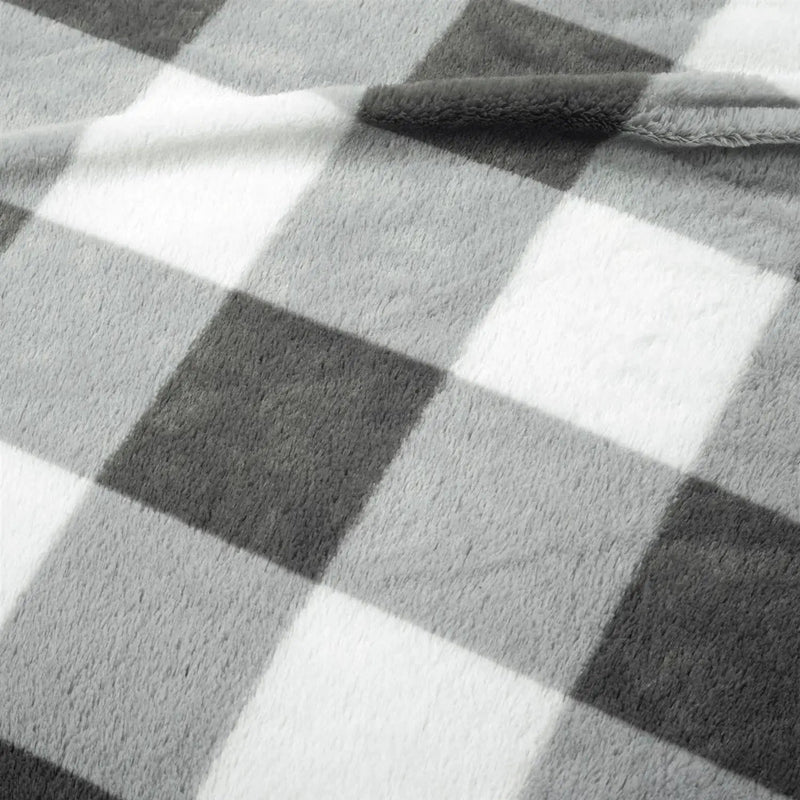 King Size Plaid Soft Faux Fur Comforter Set in Black White Grey by HomePacific