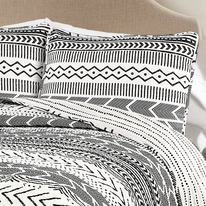 3 Piece Scandinavian Black White Reversible Cotton Set in King by HomePacific