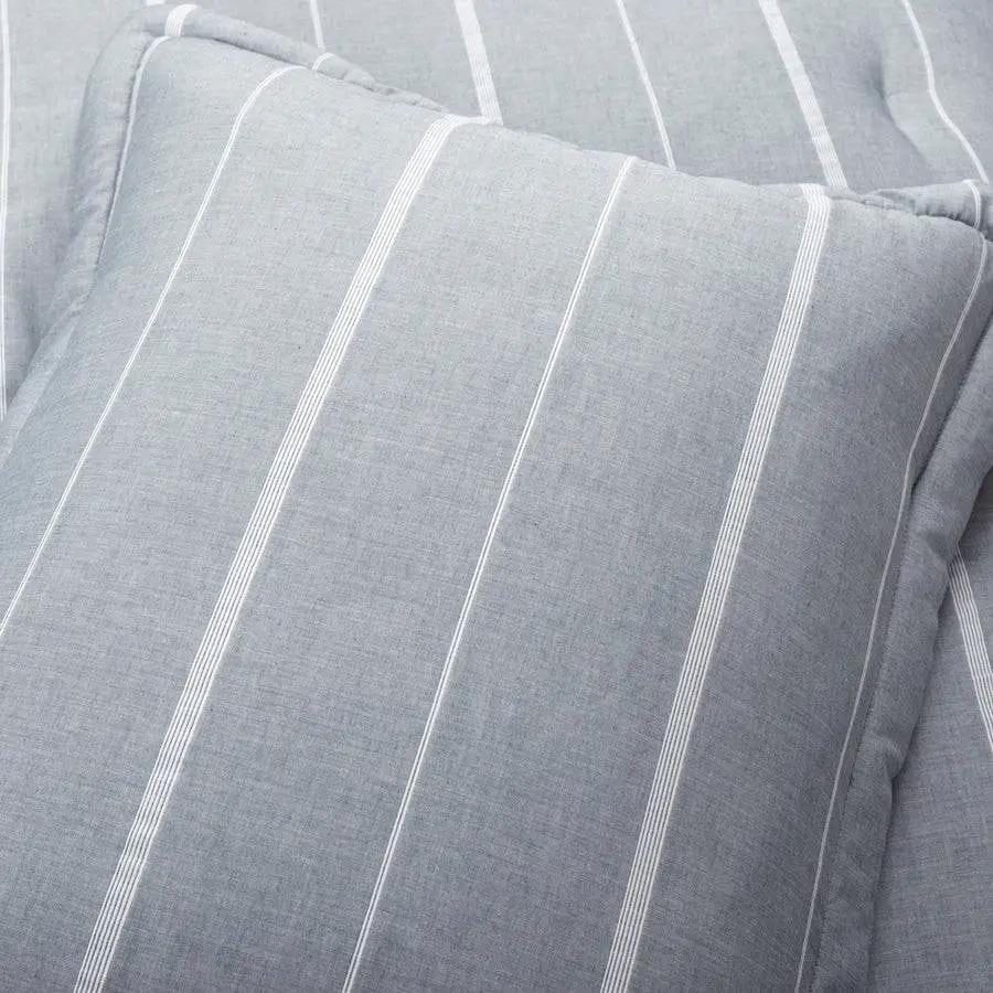 King/California King Blue Grey Off-White Stripe 3-Piece Comforter Set by HomePacific