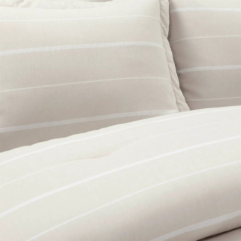 King/California King Beige Off-White Stripe Lightweight 3-Piece Comforter Set by HomePacific