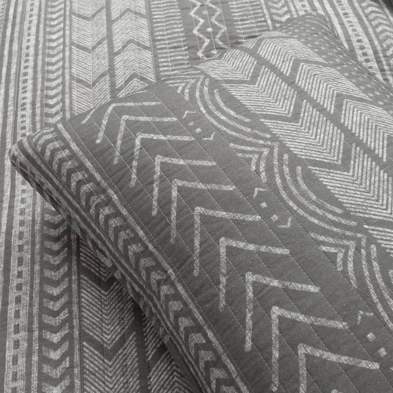King Size Scandinavian Dark Grey Chevron Stripe Reversible Cotton Quilt Set by HomePacific