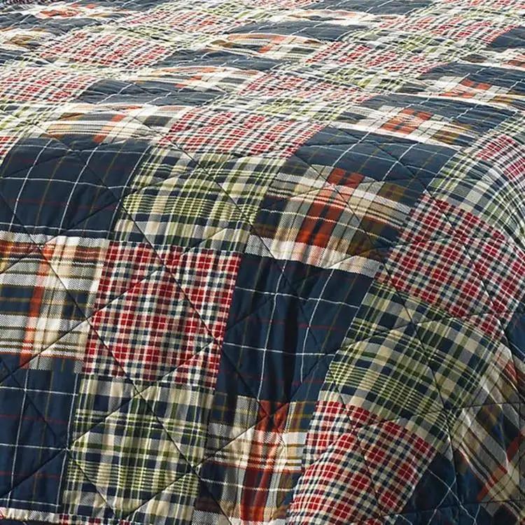King size Farmhouse Red Navy Plaid 100-Percent Cotton Reversible Quilt Set by HomePacific